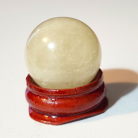 Lovely, 1.53"/38.6mm Natural Citrine Sphere. Comes With Small Shiny, Wood Stand. - Picture 5 of 6